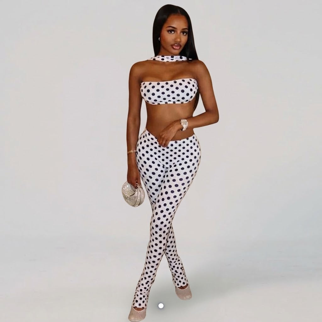 ATH Dot Print Halter Top & Legging Set