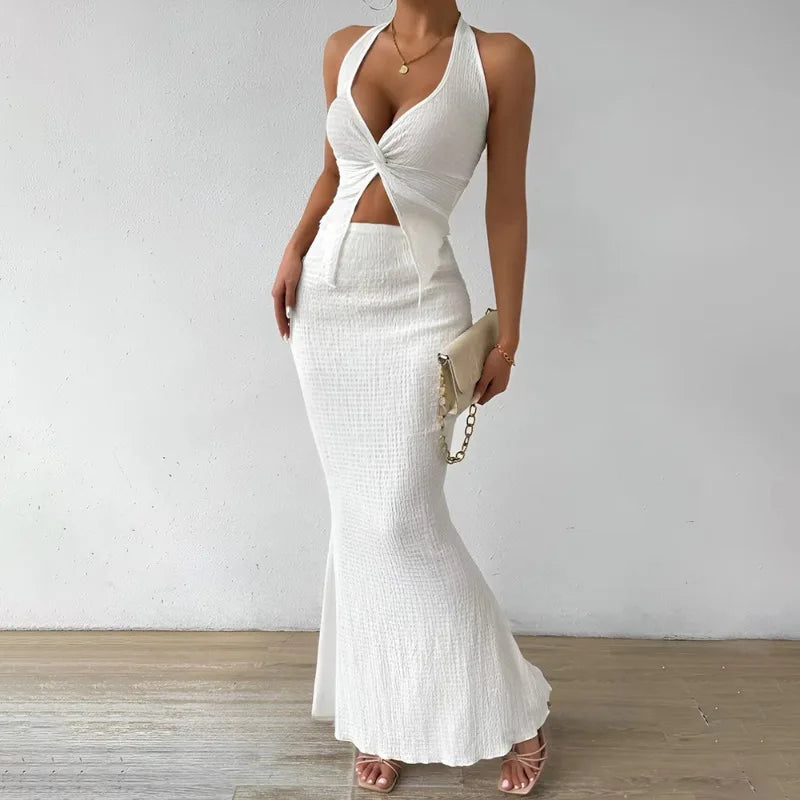 ATH Elegant Twist Vest & Maxi Skirt 2-Piece Set