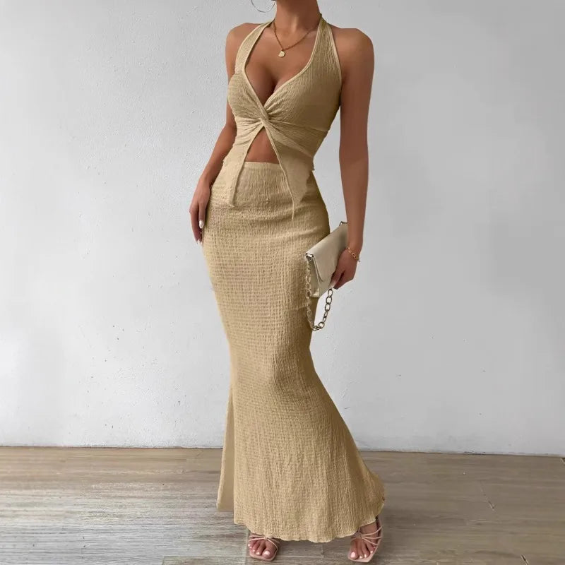 ATH Elegant Twist Vest & Maxi Skirt 2-Piece Set