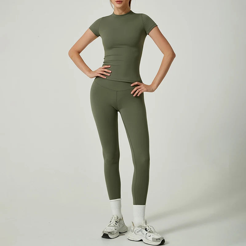 ATH Seamless Short Sleeve Gym Legging Set