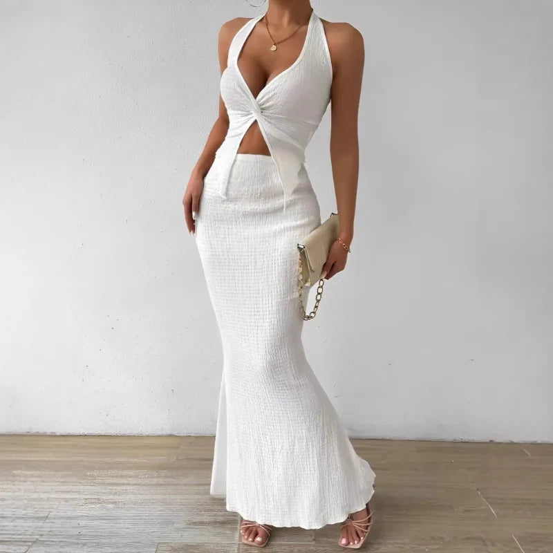 ATH Elegant Twist Vest & Maxi Skirt 2-Piece Set