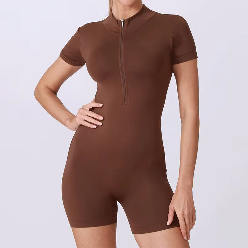 ATH Seamless Zipper Short Sleeve Jumpsuit