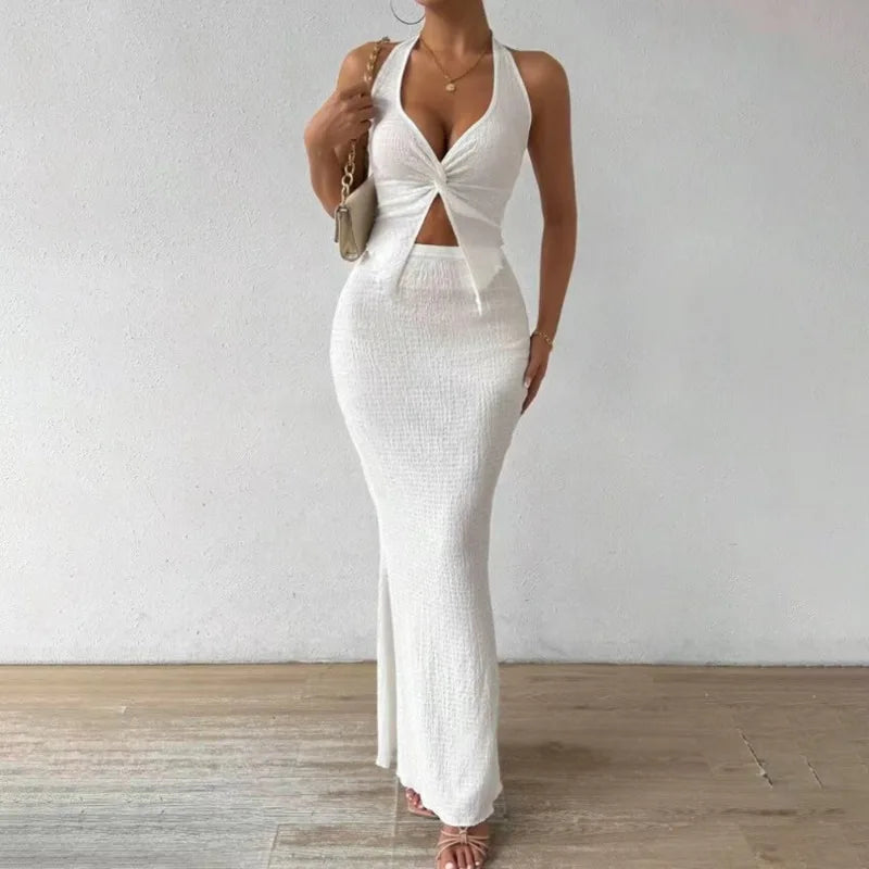 ATH Elegant Twist Vest & Maxi Skirt 2-Piece Set