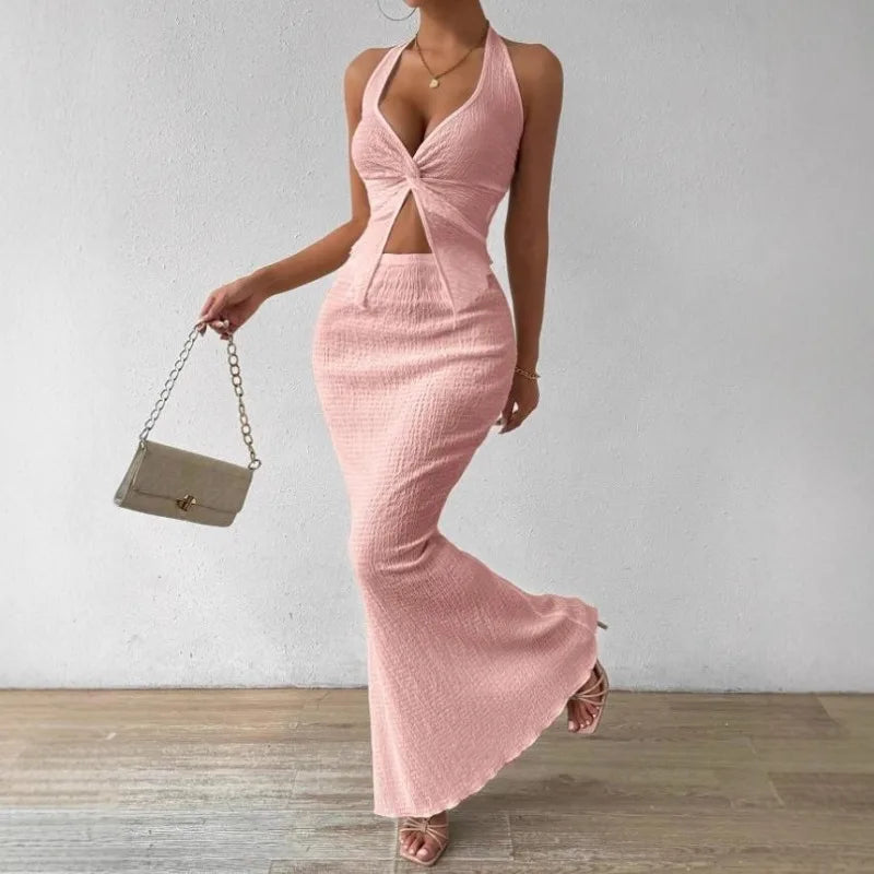 ATH Elegant Twist Vest & Maxi Skirt 2-Piece Set