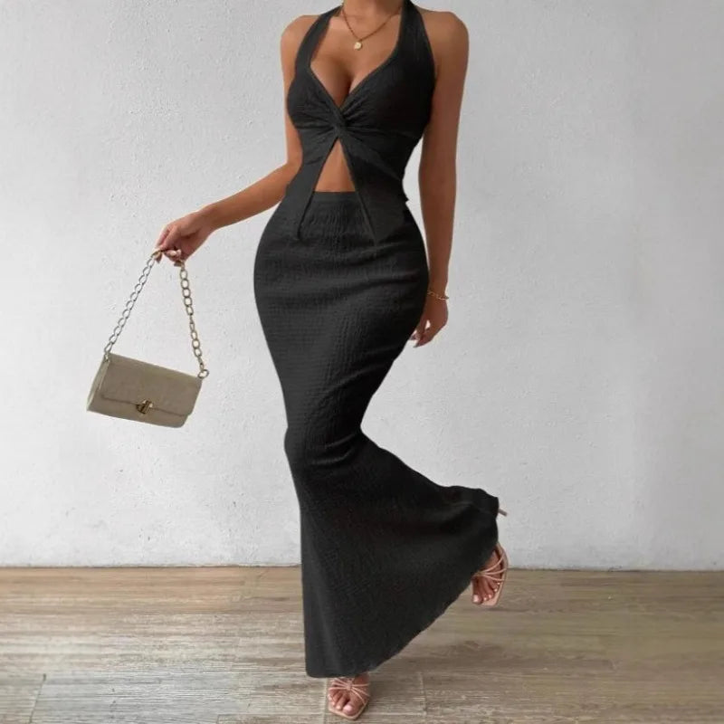 ATH Elegant Twist Vest & Maxi Skirt 2-Piece Set