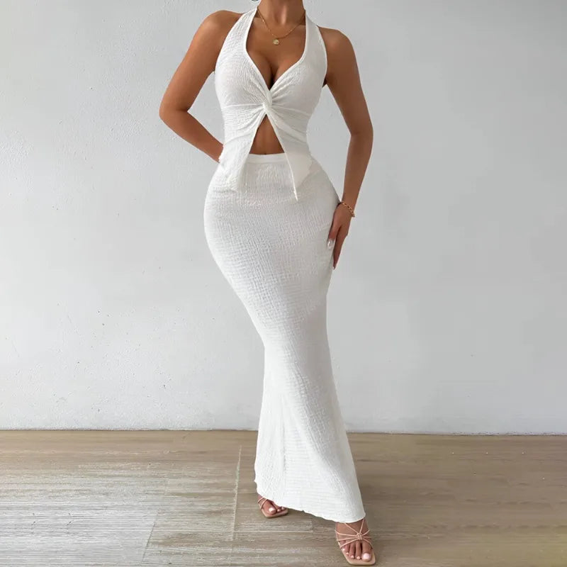 ATH Elegant Twist Vest & Maxi Skirt 2-Piece Set